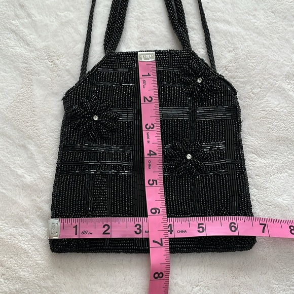Vintage Unbranded Womens Art Deco Micro Beaded Hand Bag Black Rhinestone Accents - Picture 4 of 11